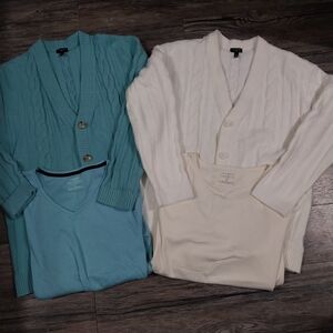 Talbots Cable knit Long Sleeve Cardigan Sweater Womens L Loose V-Neck Warm Top